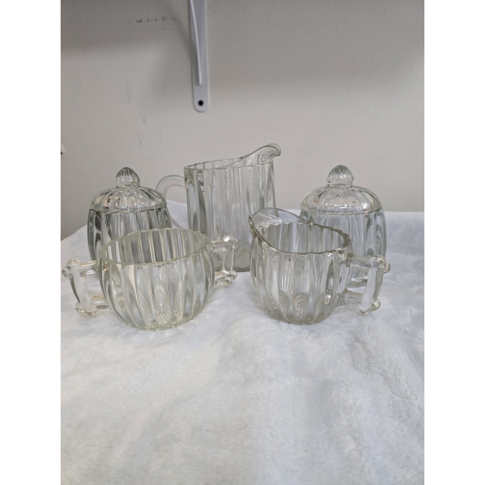 Vintage Jeanette NATIONAL Set Of 5. Creamer Sugar 2 Candy Dishes Pitcher